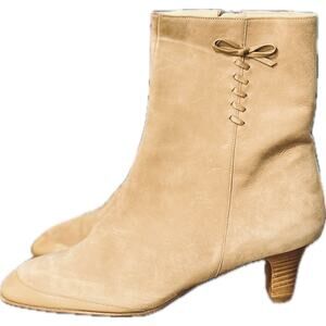Ferragamo Boutique Tan Suede Ankle Boots Vintage Italian Size 8